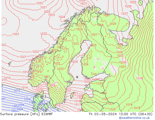 pressão do solo ECMWF Qui 02.05.2024 12 UTC