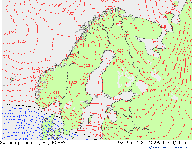 Surface pressure ECMWF Th 02.05.2024 18 UTC