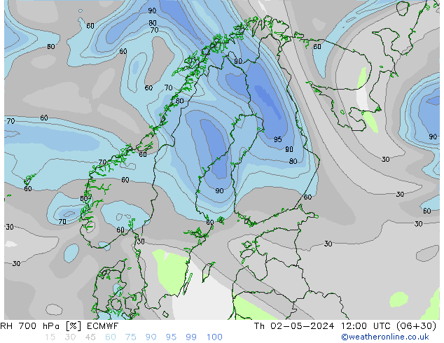 RH 700 hPa ECMWF Th 02.05.2024 12 UTC