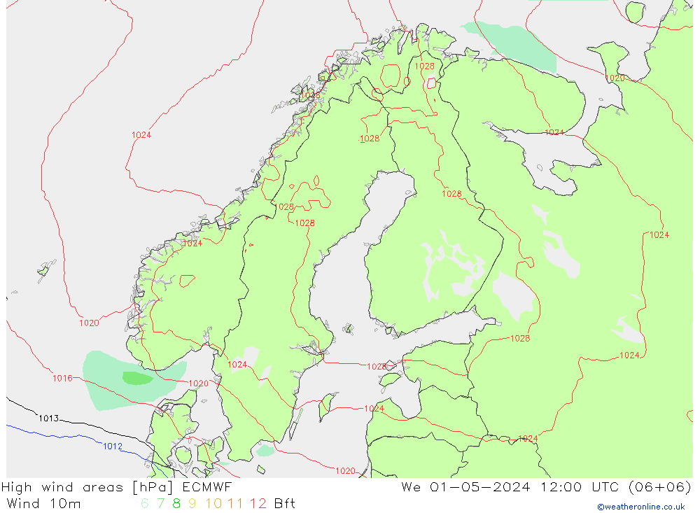 High wind areas ECMWF We 01.05.2024 12 UTC