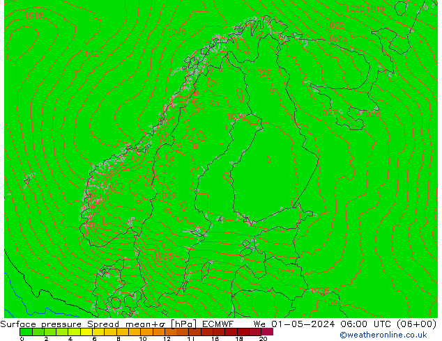 Surface pressure Spread ECMWF We 01.05.2024 06 UTC