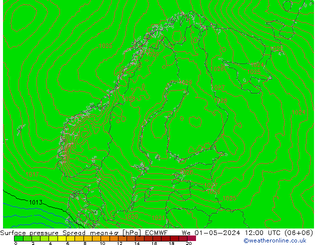 Surface pressure Spread ECMWF We 01.05.2024 12 UTC