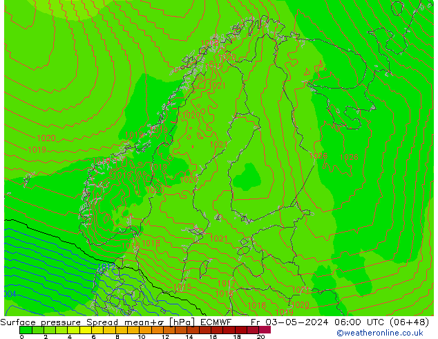 pression de l'air Spread ECMWF ven 03.05.2024 06 UTC