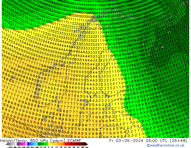 Géop./Temp. 850 hPa ECMWF ven 03.05.2024 06 UTC