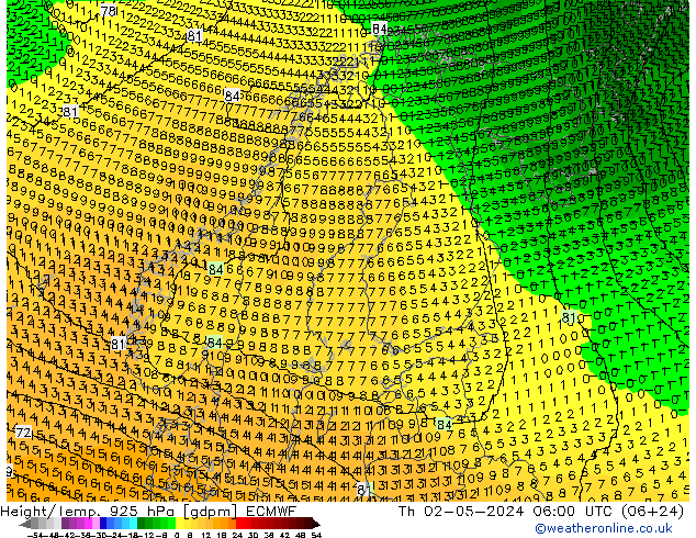 Height/Temp. 925 hPa ECMWF Do 02.05.2024 06 UTC