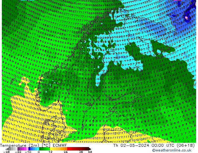 Temperaturkarte (2m) ECMWF Do 02.05.2024 00 UTC