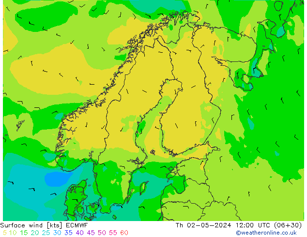 ветер 10 m ECMWF чт 02.05.2024 12 UTC