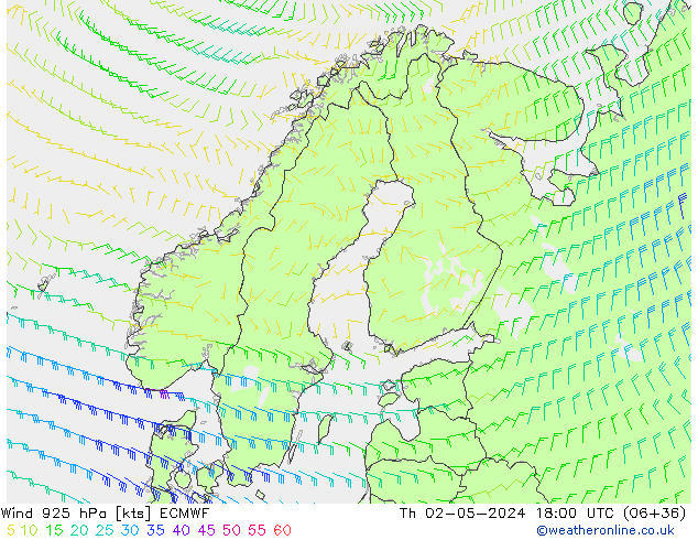 Vento 925 hPa ECMWF gio 02.05.2024 18 UTC