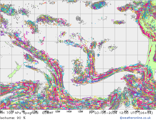 RH 700 hPa Spaghetti ECMWF Fr 03.05.2024 12 UTC