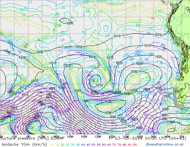 Isotachs (kph) ECMWF Sex 03.05.2024 00 UTC