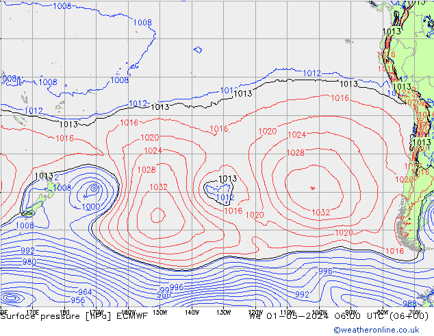 Surface pressure ECMWF We 01.05.2024 06 UTC