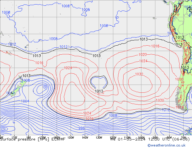 pressão do solo ECMWF Qua 01.05.2024 12 UTC