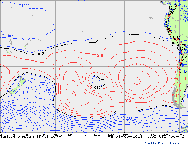 Surface pressure ECMWF We 01.05.2024 18 UTC