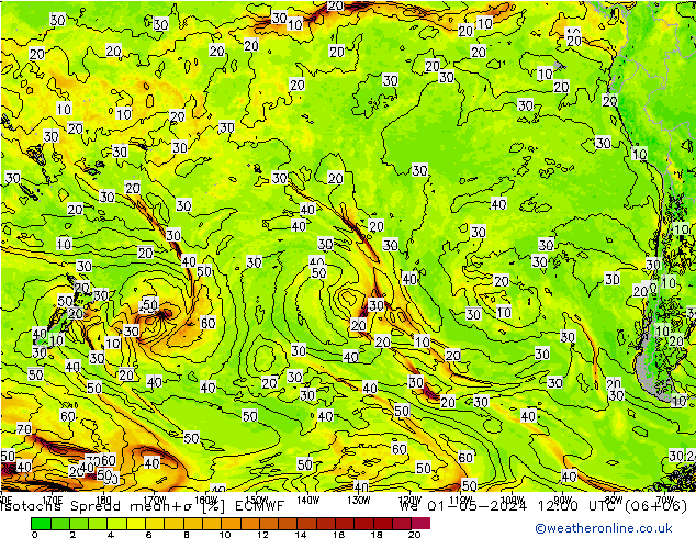 Isotachs Spread ECMWF We 01.05.2024 12 UTC