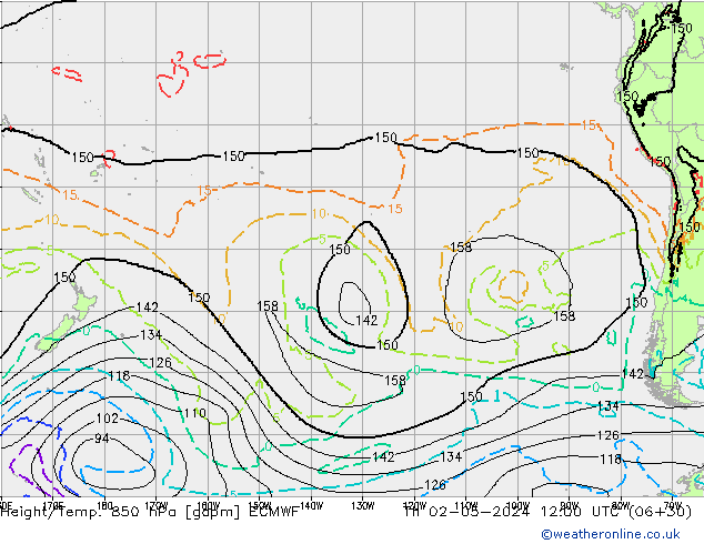 Hoogte/Temp. 850 hPa ECMWF do 02.05.2024 12 UTC