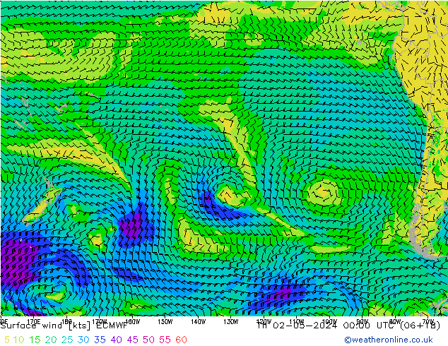 Vento 10 m ECMWF Qui 02.05.2024 00 UTC