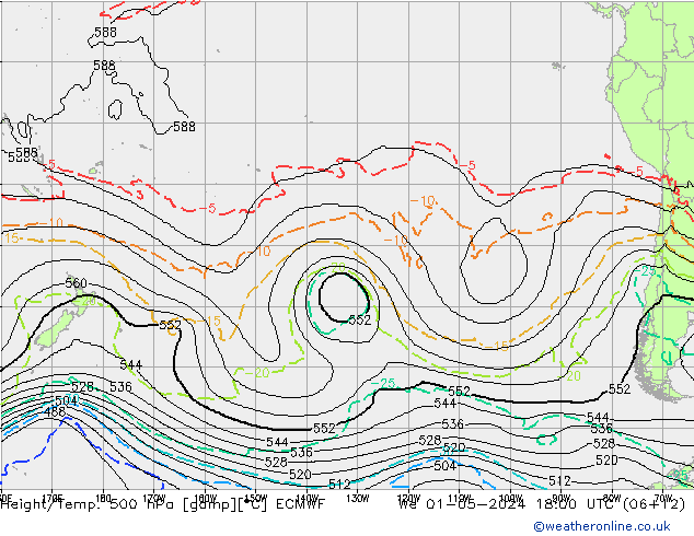 Height/Temp. 500 hPa ECMWF Mi 01.05.2024 18 UTC