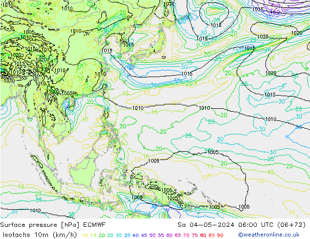 Isotachen (km/h) ECMWF za 04.05.2024 06 UTC