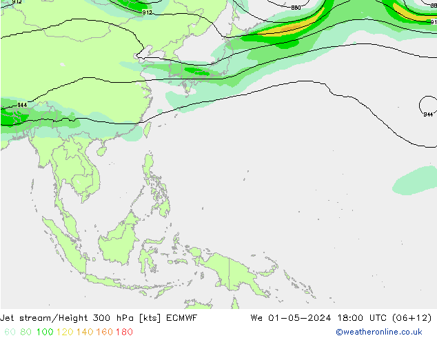 Jet stream/Height 300 hPa ECMWF We 01.05.2024 18 UTC