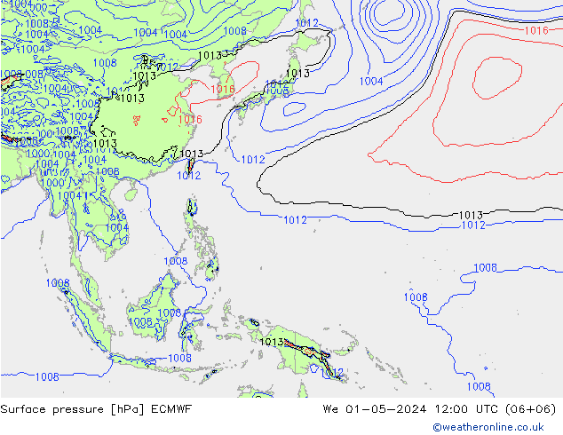 Surface pressure ECMWF We 01.05.2024 12 UTC