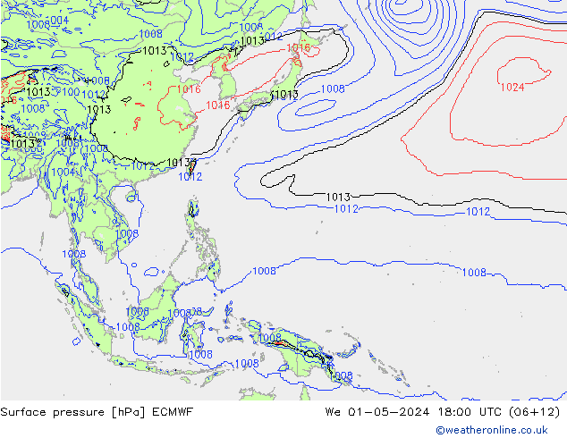 Luchtdruk (Grond) ECMWF wo 01.05.2024 18 UTC