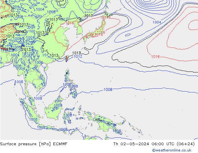 pressão do solo ECMWF Qui 02.05.2024 06 UTC