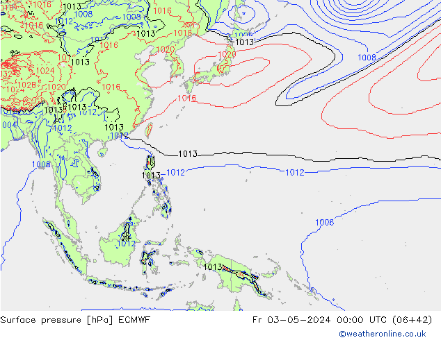 Presión superficial ECMWF vie 03.05.2024 00 UTC