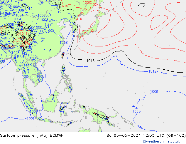 Atmosférický tlak ECMWF Ne 05.05.2024 12 UTC