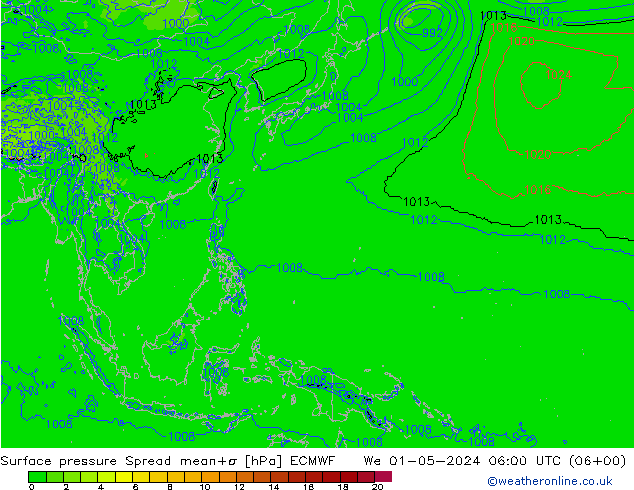 Surface pressure Spread ECMWF We 01.05.2024 06 UTC