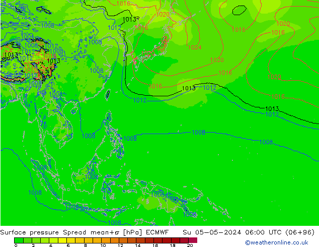 Surface pressure Spread ECMWF Su 05.05.2024 06 UTC