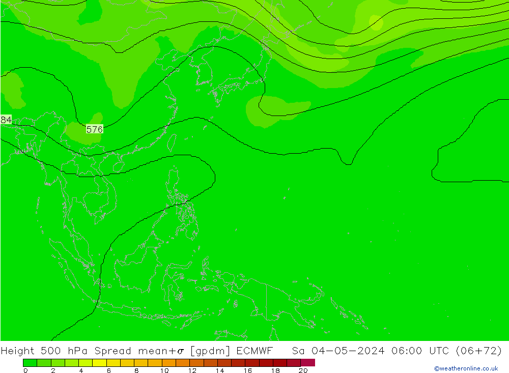 Hoogte 500 hPa Spread ECMWF za 04.05.2024 06 UTC