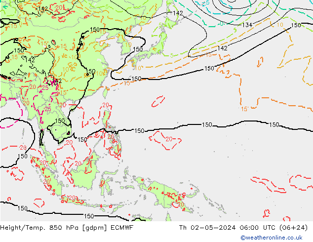 Height/Temp. 850 hPa ECMWF Th 02.05.2024 06 UTC