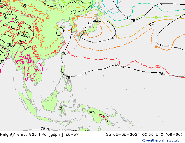 Height/Temp. 925 hPa ECMWF Su 05.05.2024 00 UTC