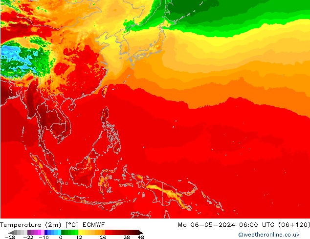 Temperatura (2m) ECMWF Seg 06.05.2024 06 UTC