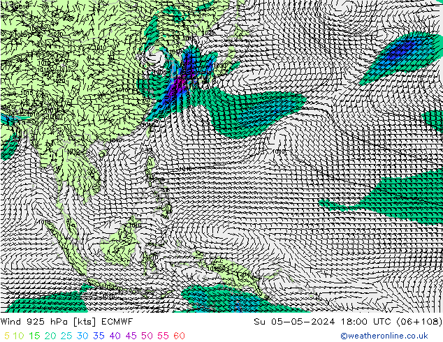 Vento 925 hPa ECMWF Dom 05.05.2024 18 UTC