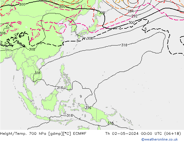 Height/Temp. 700 гПа ECMWF чт 02.05.2024 00 UTC