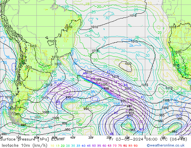 Isotachen (km/h) ECMWF vr 03.05.2024 06 UTC