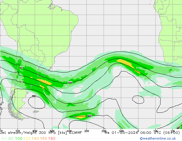 Jet stream/Height 300 hPa ECMWF We 01.05.2024 06 UTC