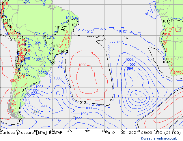 pressão do solo ECMWF Qua 01.05.2024 06 UTC