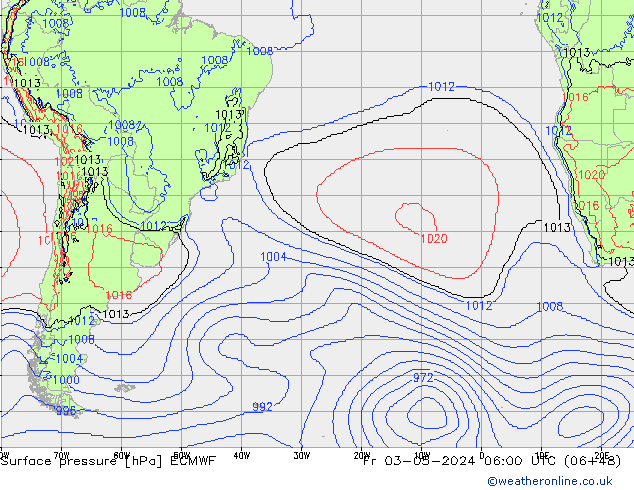 Presión superficial ECMWF vie 03.05.2024 06 UTC