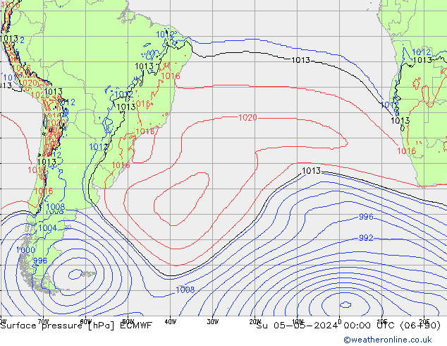 Atmosférický tlak ECMWF Ne 05.05.2024 00 UTC