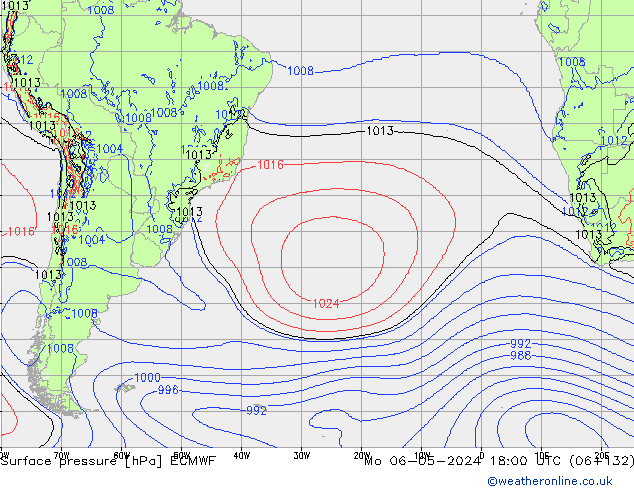 pressão do solo ECMWF Seg 06.05.2024 18 UTC