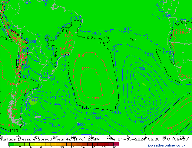 Surface pressure Spread ECMWF We 01.05.2024 06 UTC