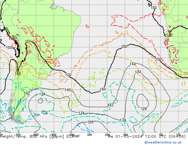 Yükseklik/Sıc. 850 hPa ECMWF Çar 01.05.2024 12 UTC