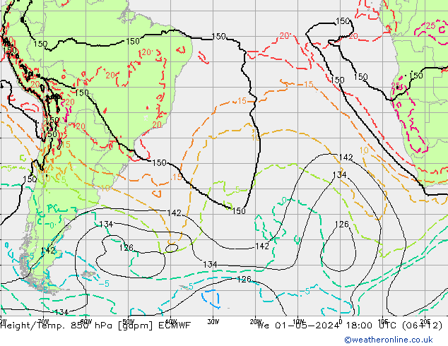 Height/Temp. 850 hPa ECMWF We 01.05.2024 18 UTC