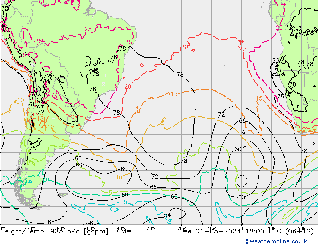 Height/Temp. 925 hPa ECMWF We 01.05.2024 18 UTC