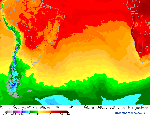 Temperature (2m) ECMWF We 01.05.2024 12 UTC