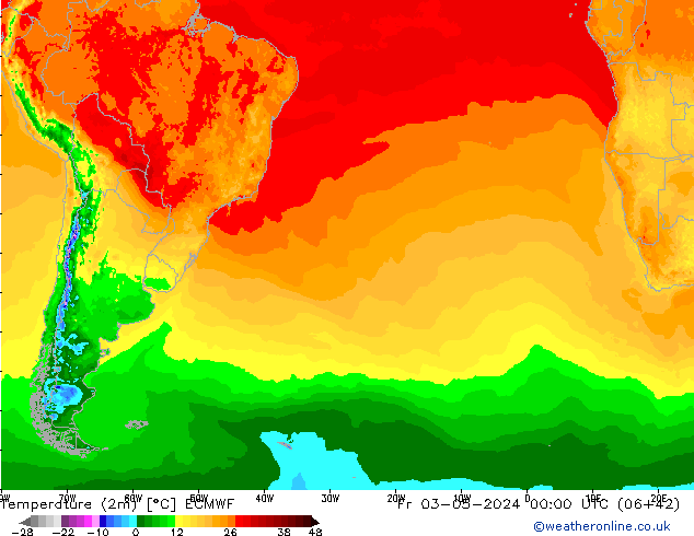 Temperatura (2m) ECMWF vie 03.05.2024 00 UTC