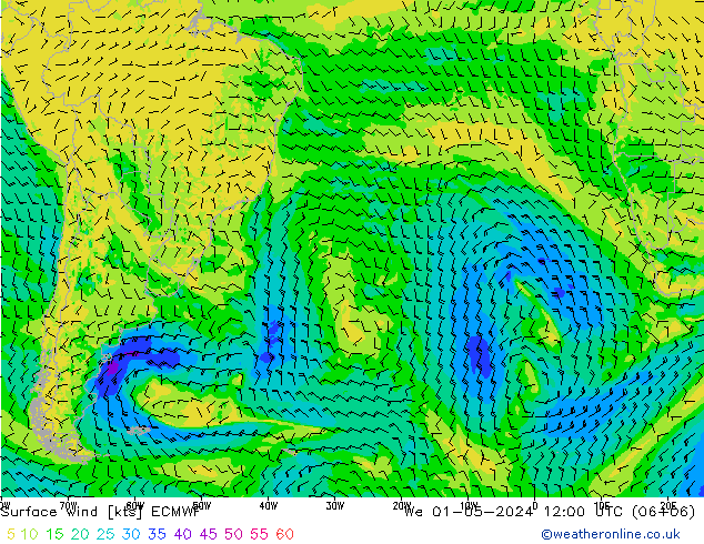 Surface wind ECMWF We 01.05.2024 12 UTC