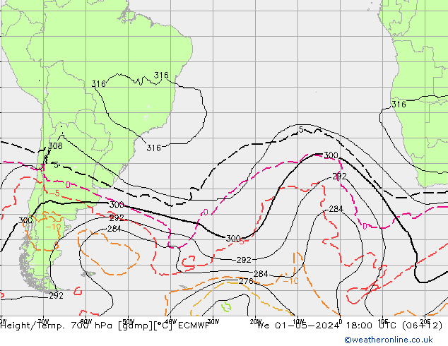 Height/Temp. 700 hPa ECMWF We 01.05.2024 18 UTC